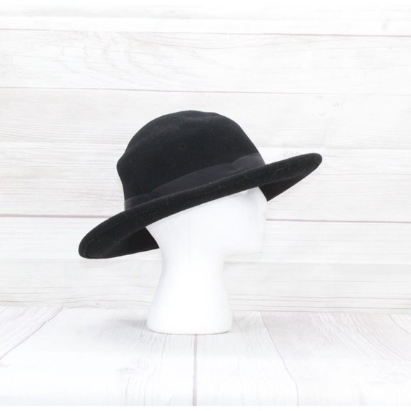 Vintage Leisure Black Felt 100% Wool Fedora Hat Made in USA Size Medium - Picture 3 of 8